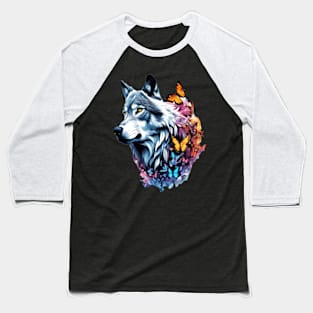 Wolf Stepping Through A Smoky Swirl Of Butterflies Baseball T-Shirt